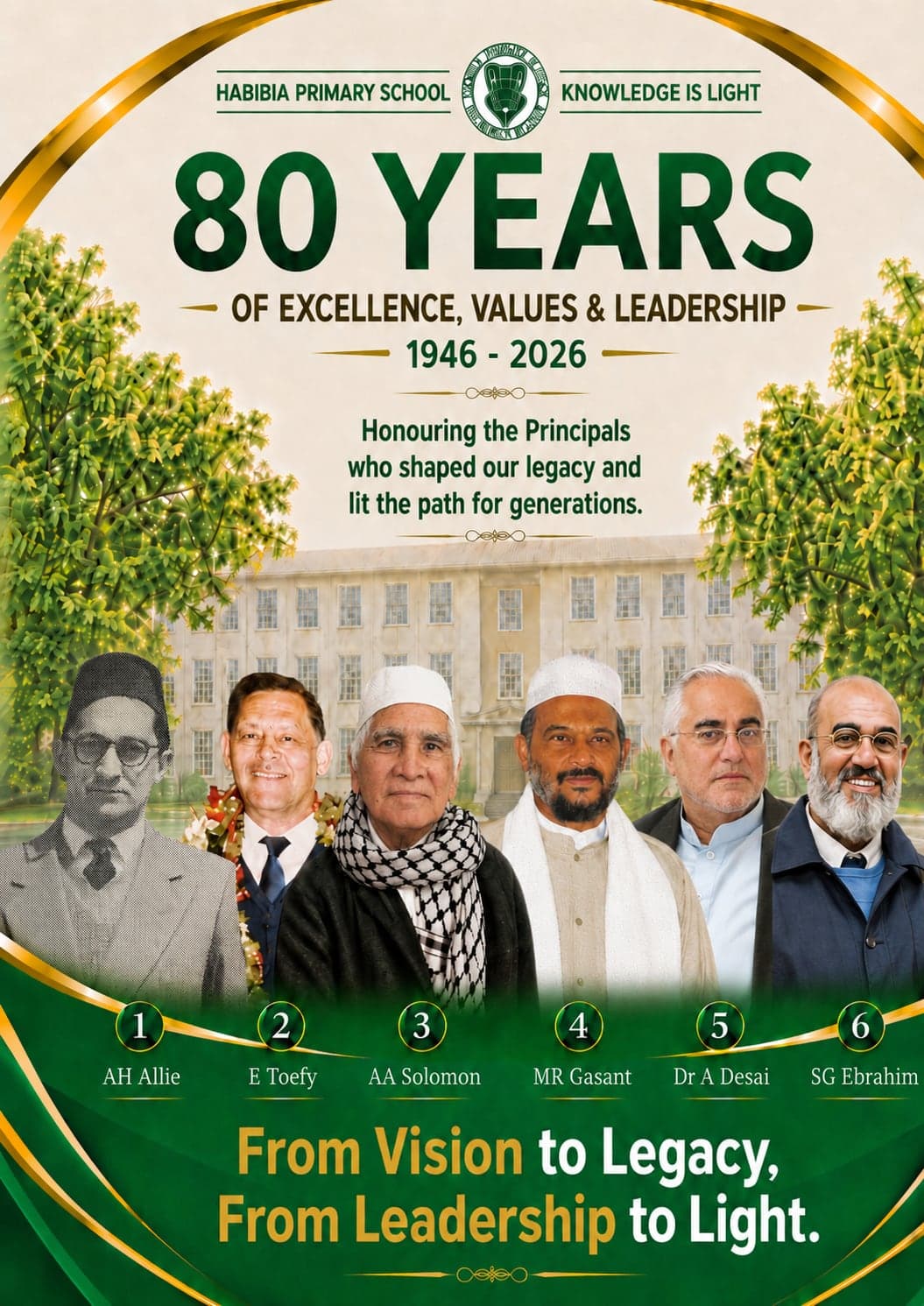 80 Years of Excellence, Values & Leadership — honouring the principals who shaped our legacy and lit the path for generations.